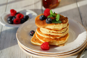Breakfast pancake with berry