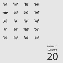 Butterfly set of flat icons. Vector illustration