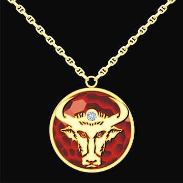 Ruby medallion on a chain with a taurus