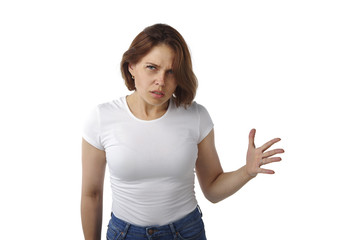 Beautiful young girl with emotion of anger