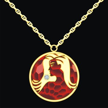 Ruby medallion on a chain with a virgo