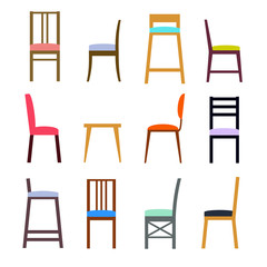 A vector set of chairs. Different kind of chairs. Flat design illustration