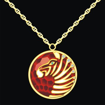Ruby medallion on a chain with a zebra