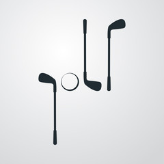 Icono plano golf con palos y pelota sobre fondo degradado