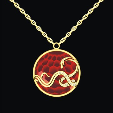 Ruby medallion on a chain with snake