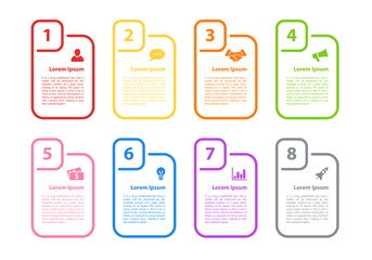 Infographic design business concept vector illustration with 8 steps or options or processes represent work flow or diagram for annual report or presentation 