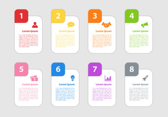 Infographic design business concept vector illustration with 8 steps or options or processes represent work flow or diagram for annual report or presentation 