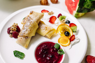Cottage cheese pancake like bear, selective focus. Shot for a story on homemade, organic, healthy baby foods.