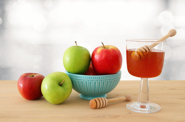 Rosh hashanah (jewish New Year holiday) concept. Traditional symbols