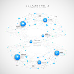Company profile overview template with blue circles and dots - light version.