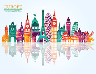 Europe skyline detailed silhouette. Vector illustration - stock vector