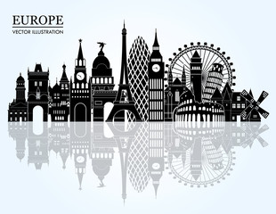 Europe skyline detailed silhouette. Vector illustration - stock vector