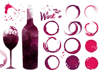 Wine stains set for your designs. Color texture red wine or rose wine. Vector - obrazy, fototapety, plakaty