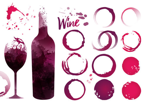 Wine stains set for your designs. Color texture red wine or rose wine. Vector