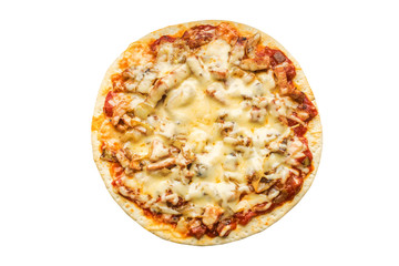 fresh spicy pizza isolated on white background