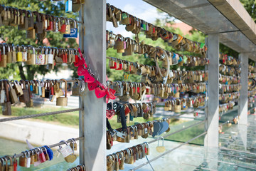 Padlocks on a bridge in Ljubljana Slovenia