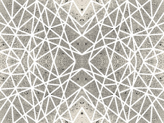 Ornamental sepia background with kaleidoscope effect. Abstract pattern of white crossed lines. Symmetric spiderweb effect. For tech design of leaflets, covers, wallpapers, websites, textile, giftwrap
