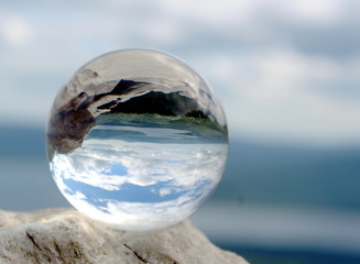 Glass ball on the Rock, Russia.
