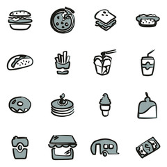 Fast Food Restaurant Icons Freehand 2 Color