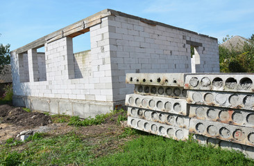 Building New House from Autoclave Aerated Concrete Blocks. Home Construction Site.