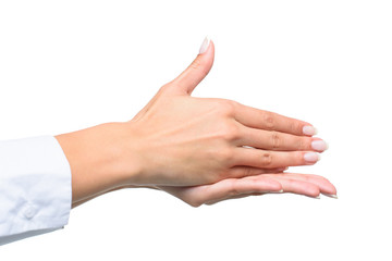 cropped view of person gesturing signed language, isolated on white