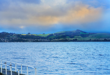 Scenery of Lake Taupo in the morning , North Island of New Zealand