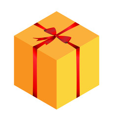 Vector illustration of a yellow gift with red a bow on a transparent background