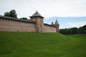 Fototapeta na wymiar The fortress wall, Velikiy Novgorod, Russia