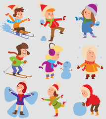 Fototapeta premium Christmas kids playing winter games