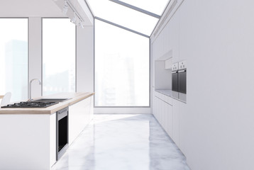 White kitchen interior, attic