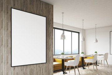 Wooden cafe with a sofa, side