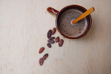 Cup of cacao on the table 