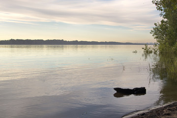 beautiful sunrise over the river Volga
