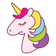 Unicorn Head Sad Cartoon Line Art Color
