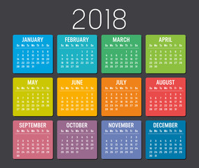 Year 2018 calendar vector template