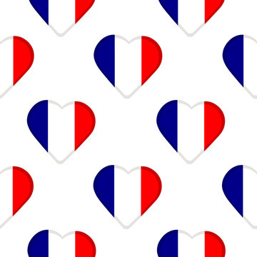 Seamless pattern from the flags of France in the hearts.