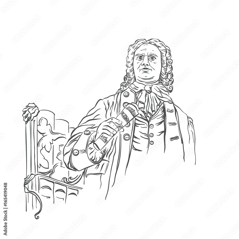 Wall mural Bach Johann Sebastian, portrait of the composer , vector, hand drawn