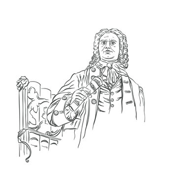 Bach Johann Sebastian, portrait of the composer , vector, hand drawn