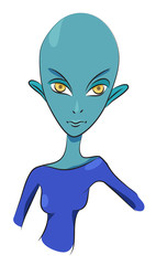 Cartoon image of alien girl. An artistic freehand picture.