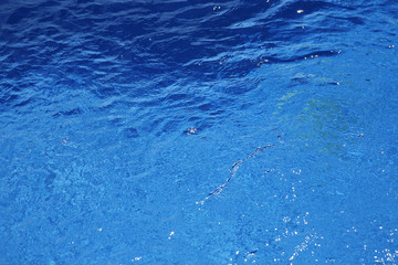 blue water in swimming pool with sun reflexions