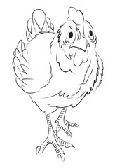 Cartoon image of chicken. An artistic freehand picture.
