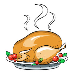 Cartoon image of cooked turkey. An artistic freehand picture.