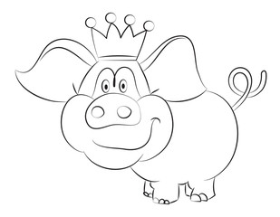 Cartoon image of crowned pig. An artistic freehand picture.
