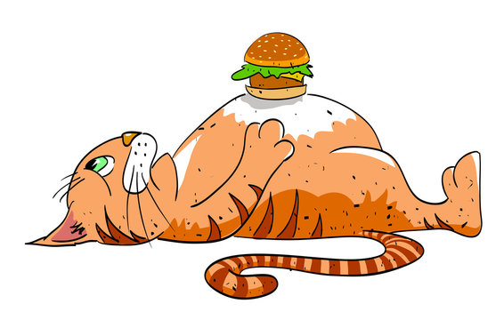 Cartoon image of fat cat. An artistic freehand picture.
