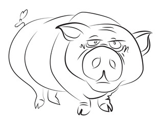 Cartoon image of huge pig. An artistic freehand picture.