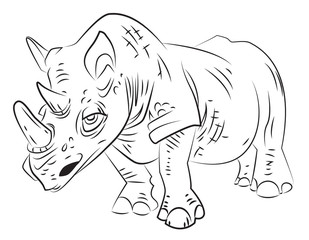 Cartoon image of rhino. An artistic freehand picture.