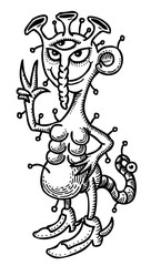 Fototapeta premium Cartoon image of space alien. An artistic freehand picture.
