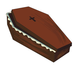 Cartoon image of spooky coffin. An artistic freehand picture.