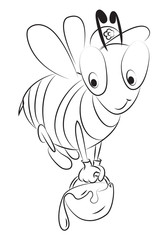 Cartoon image of unhappy bee. An artistic freehand picture.