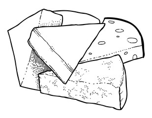 Cartoon image of cheese. An artistic freehand picture.